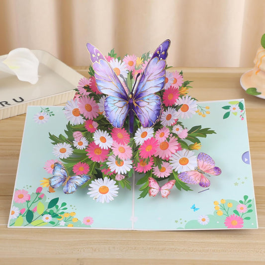 3D Butterfly Greeting Cards, Flowers Pop Up Birthday Cards, for Mom, Sister, Grandmother, Wife, Daughter, and other women, with envelope