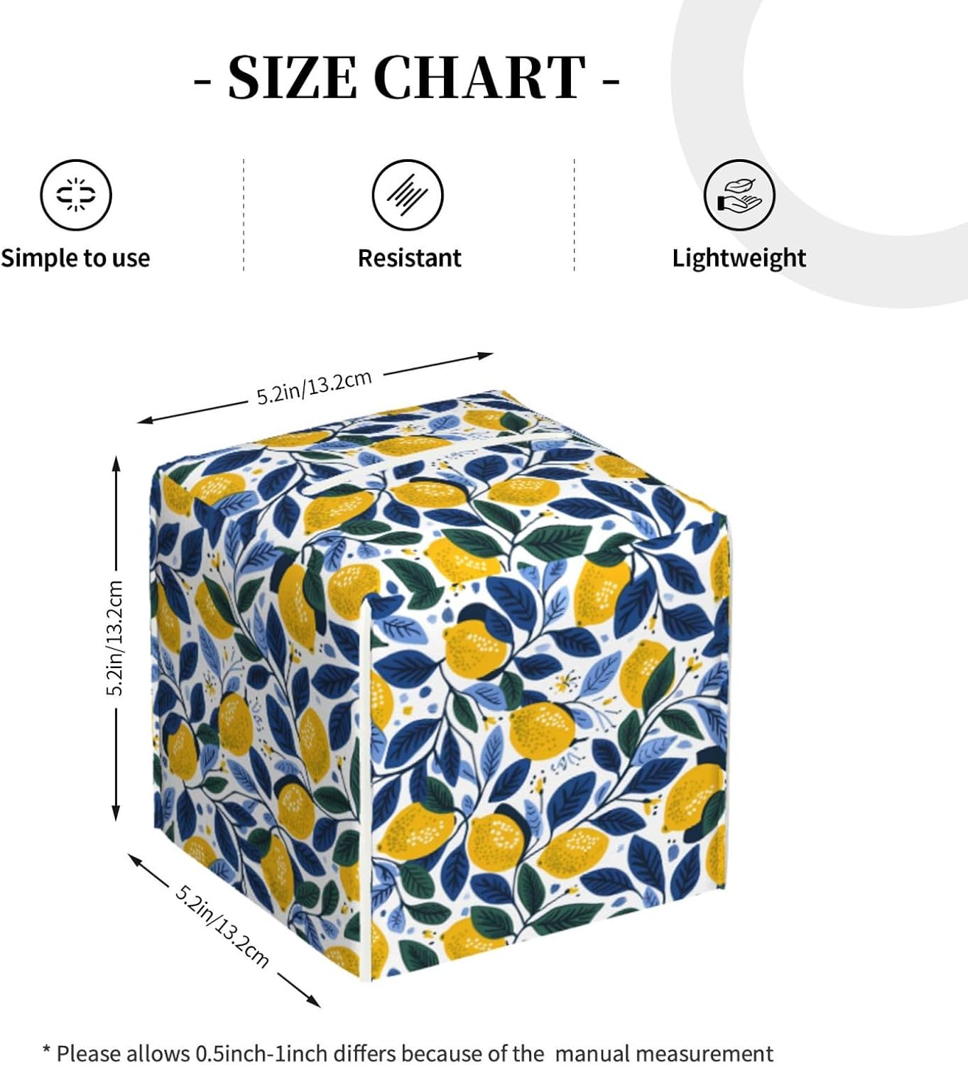 Tissue Box Cover Summer Lemon Leaves Square PU Leather Tissue Box Holder for Car Bathroom Bedroom Desk Tabletop Decor