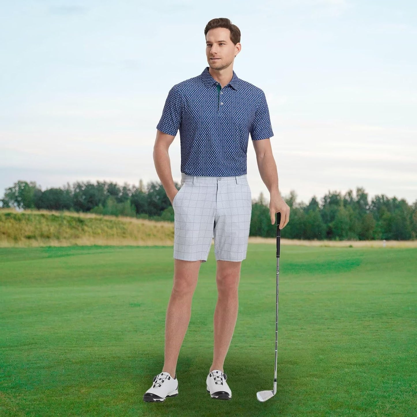 M MAELREG Mens Golf Shirt Short Sleeve Dry Fit Print Moisture Wicking Performance Patterns Collared Polo Shirt