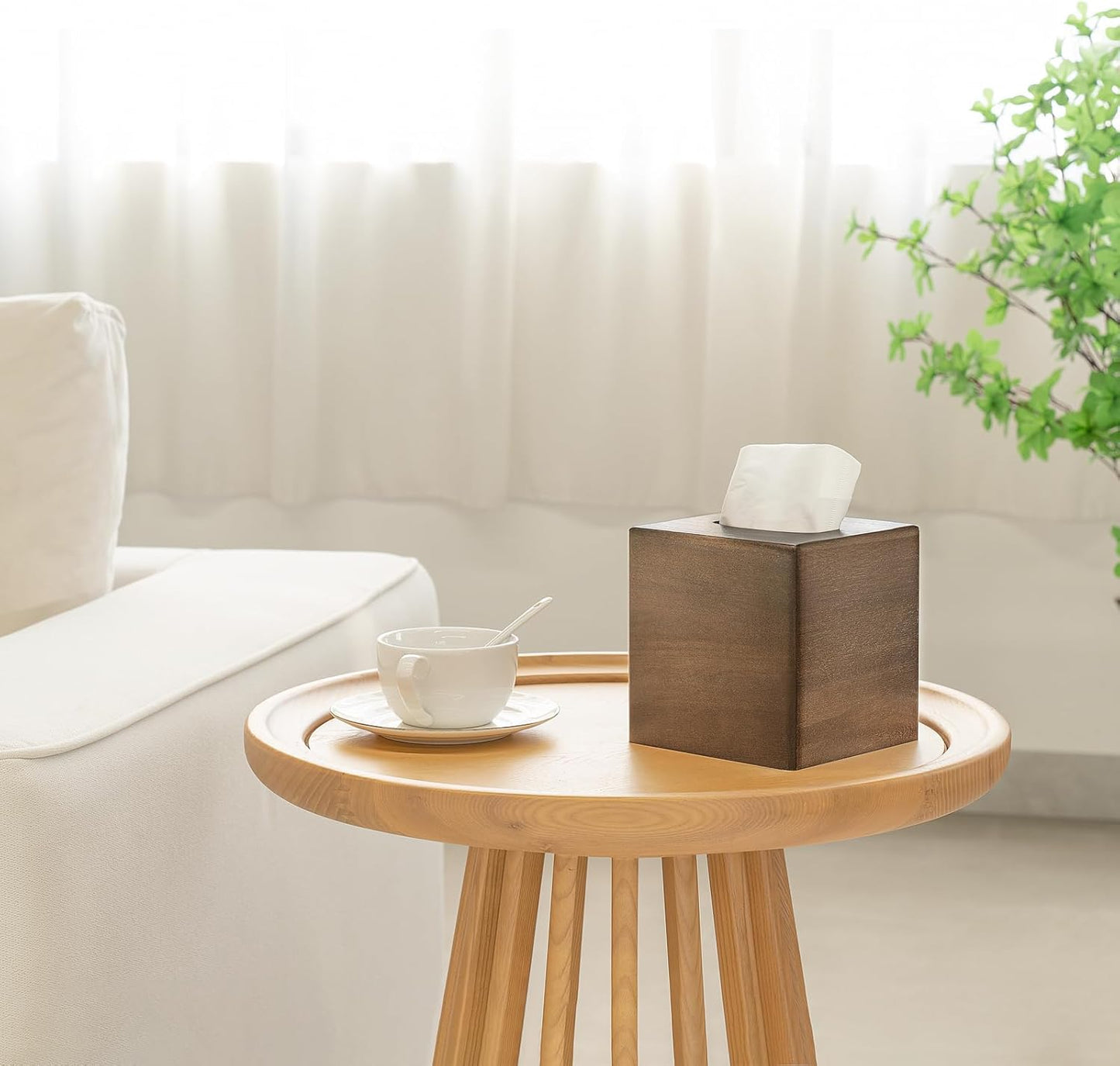 Mkono Tissue Box Cover Square Open-Bottom Wood Tissue Box Holder Decorative Facial Cube Organizer Modern Farmhouse Decor for Bathroom Bedroom Dresser Living Room Office Dorm, Dark Brown