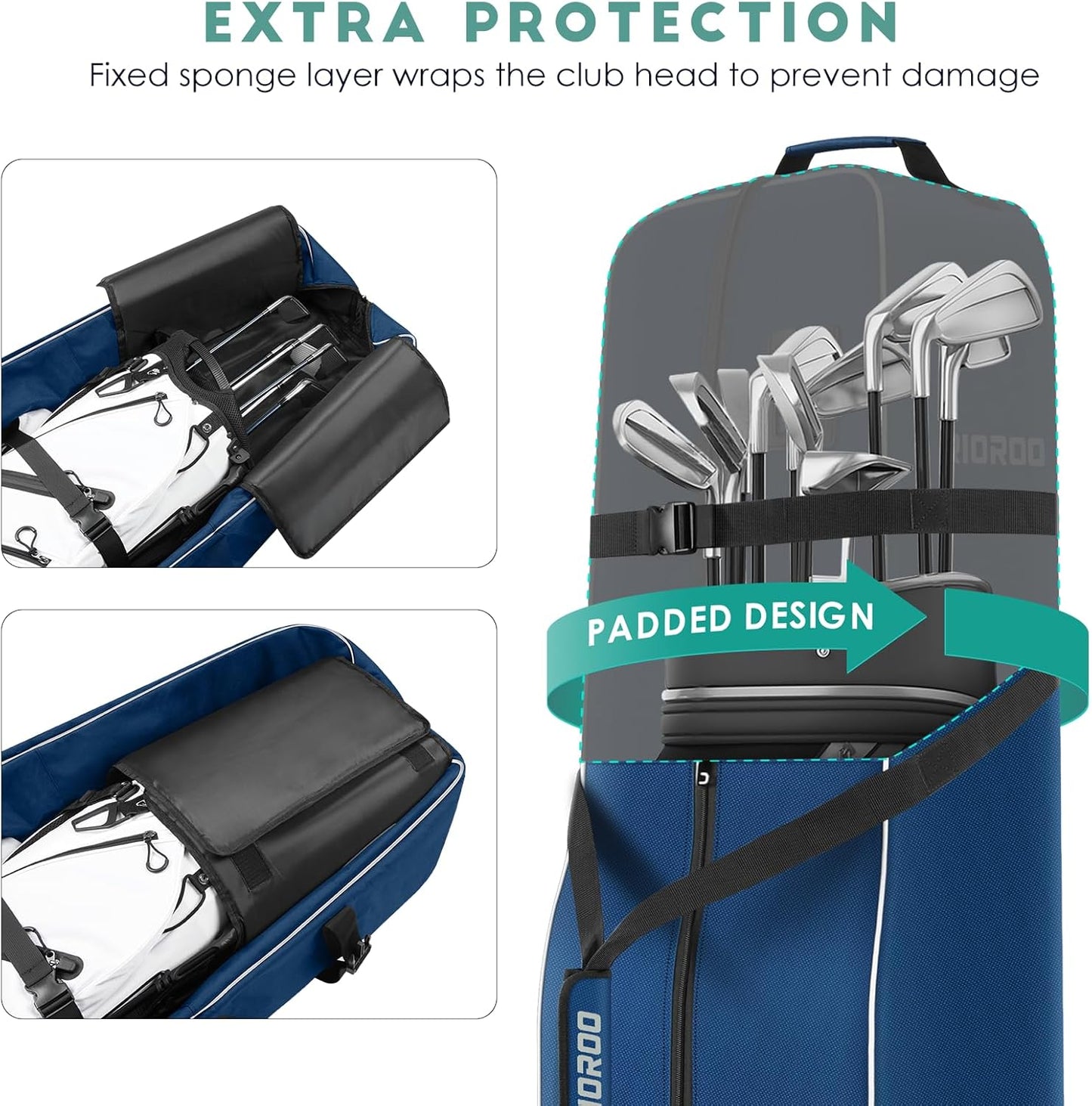 Golf Travel Bags for Airlines with Wheels, Soft-Sided 900D Oxford Cover, Padded Club Protection, Universal Fit Golf Gifts for Men and Women