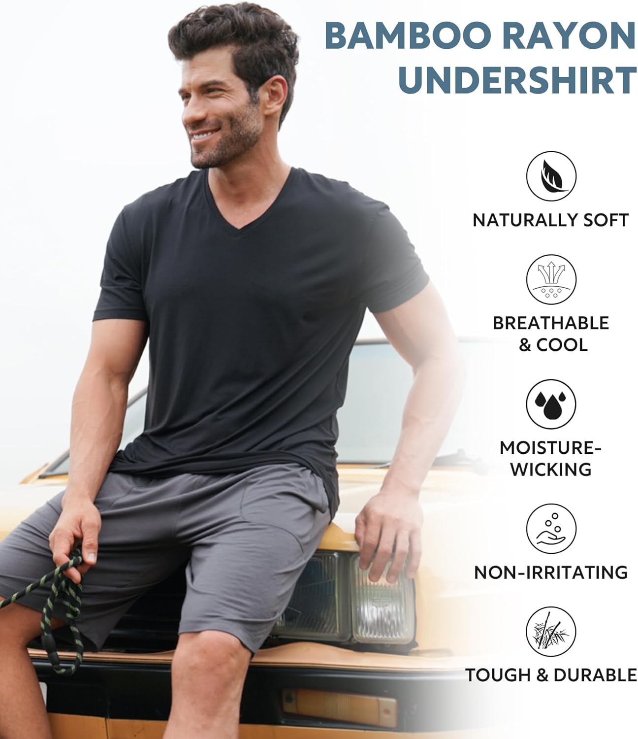 DAVID ARCHY Men's Undershirt Bamboo Rayon Moisture-Wicking V-Neck T-Shirts Stretch Tees for Men, 3 or 5 Pack