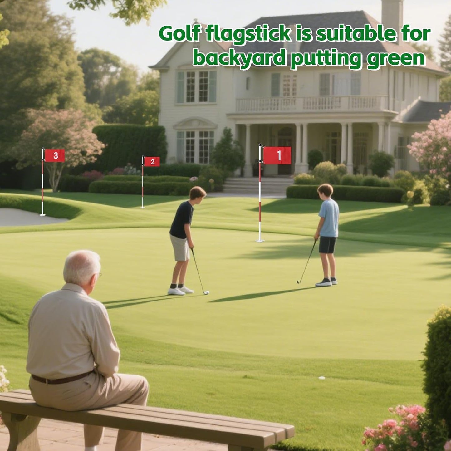 Golf Flagstick, 6 Ft Golf Hole Flags for Putting Green, Double Sided Golf Pin Flag for Yard with 5-Section Pole and Ball Retriever, 3 Pack (Number1/2/3)