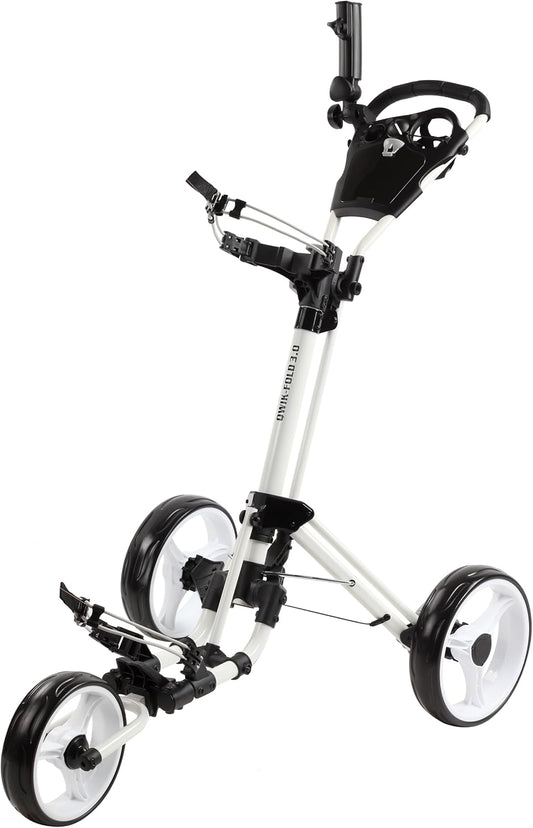 Golf Push Cart 3 Wheel with Foot Brake – 1-Second Fold/Unfold, Adjustable Handle, Umbrella Holder, Beverage Compartment & Storage | Lightweight Aircraft-Grade Aluminum Frame