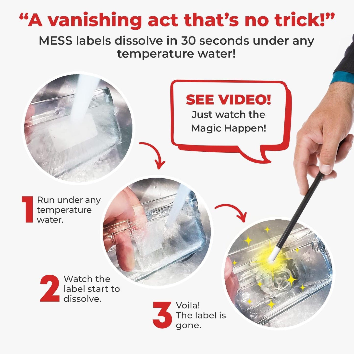 MESS Dissolvable Canning Labels - 1x2.25 in, 150/Roll - Removable Mason Jar Labels - Jam, Preserves (Leaves)