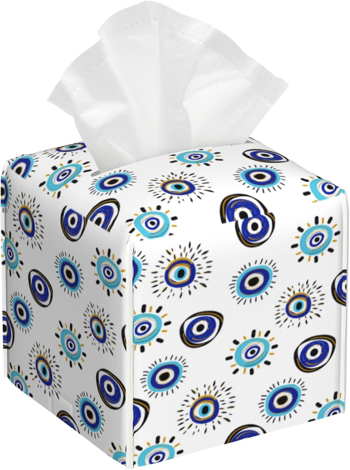 Evil Eye Tissue Box Cover Leather Tissue Box Holder Square Facial Paper Organizer Dispenser for Bathroom Kitchen Bedroom Vanity Countertop Night Stands