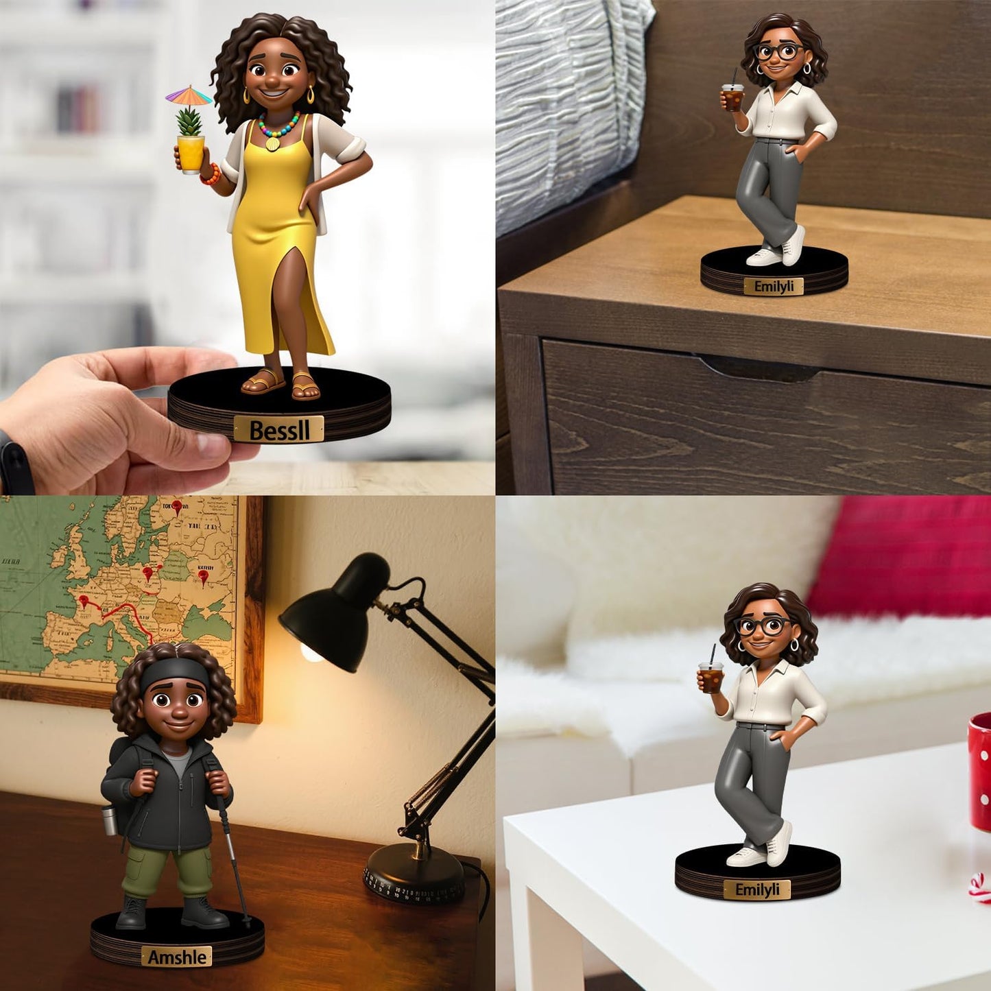 Personalized Cartoon Photo Sculpture Ornament Custom Name 2D Acrylic Photo Casual Cartoon Style Figurine Desk Decor Gift for Men Women Family Couple Birthday Xmas (Style 11)
