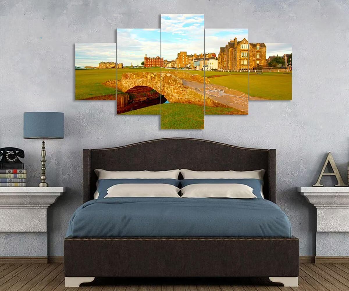 St Andrews Golf Course Wall Art for Living Room Bedroom Home Decorations St Andrews Swilcan Bridge Pictures Posters Framed Artwork Canvas Prints Ready to Hang(60''W x 40''H)