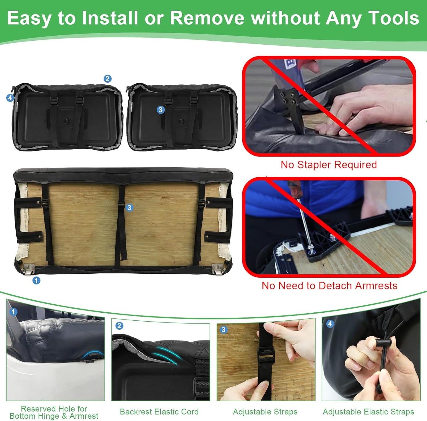 Club Car DS Pre-2000 Seat Cover, Golf Cart Front Seat Cover Fit for Club Car DS 1982-2000 OEM Ordinary Seat Cushion, Concave and Convex Design Appearance, Thick Vinyl Leather Comfortable