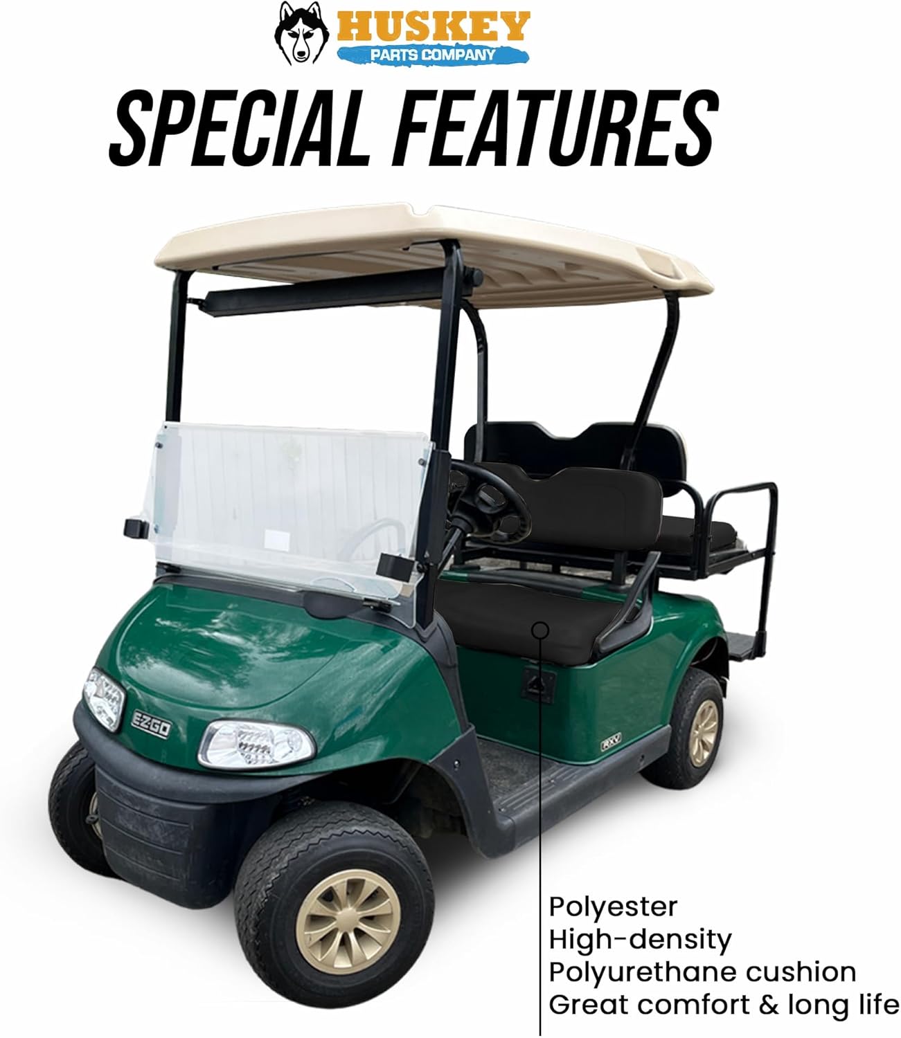 Huskey Parts Company Golf Cart Seat Cushion for Front Seat Lean Back, Black Color for EZGO RXV 2008+, Golf Cart Front Seat Replacement with Mounting Hardware