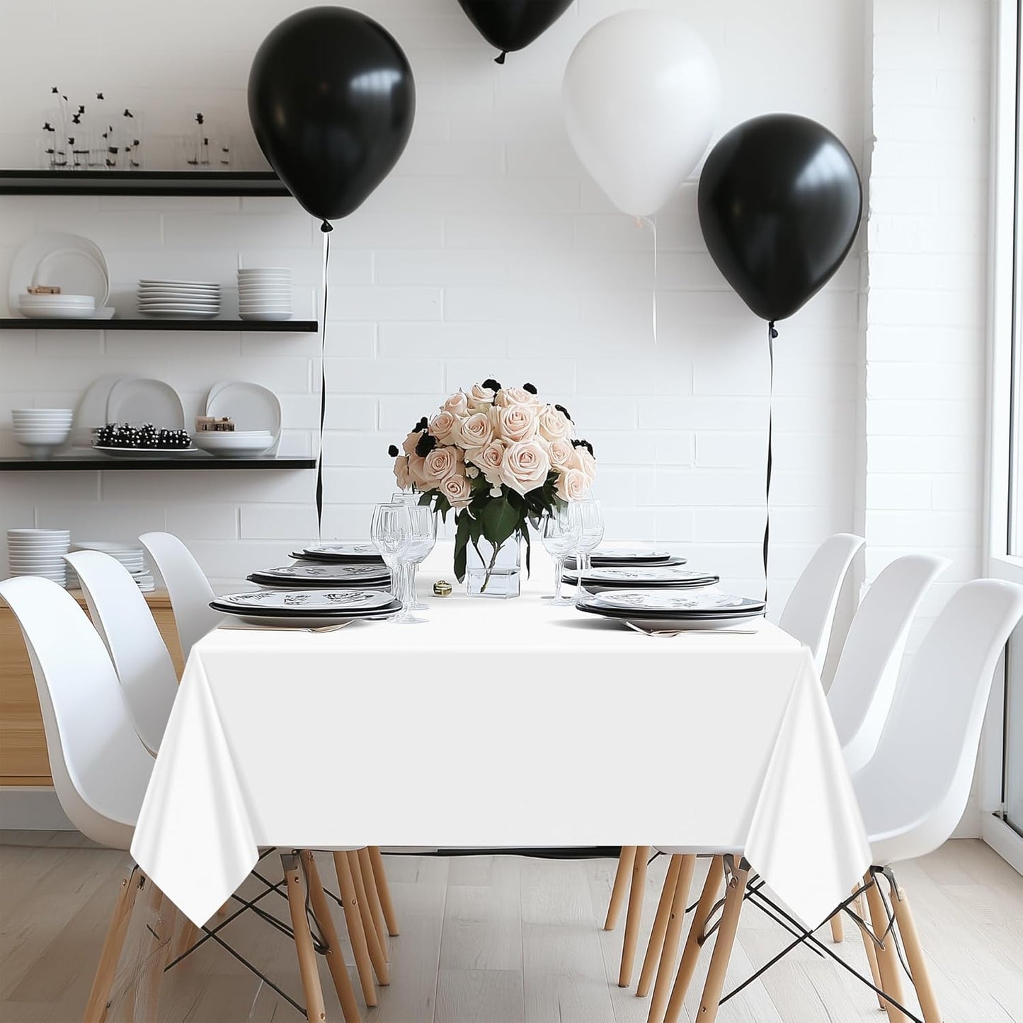 4 Pieces Classic White Series Rectangle Tablecloth, 54x72" Solid Color Waterproof & Spillproof Disposable Plastic Table Cover, Durable Party Tablecloth for Dining, Buffet, Picnic, Outdoor Events