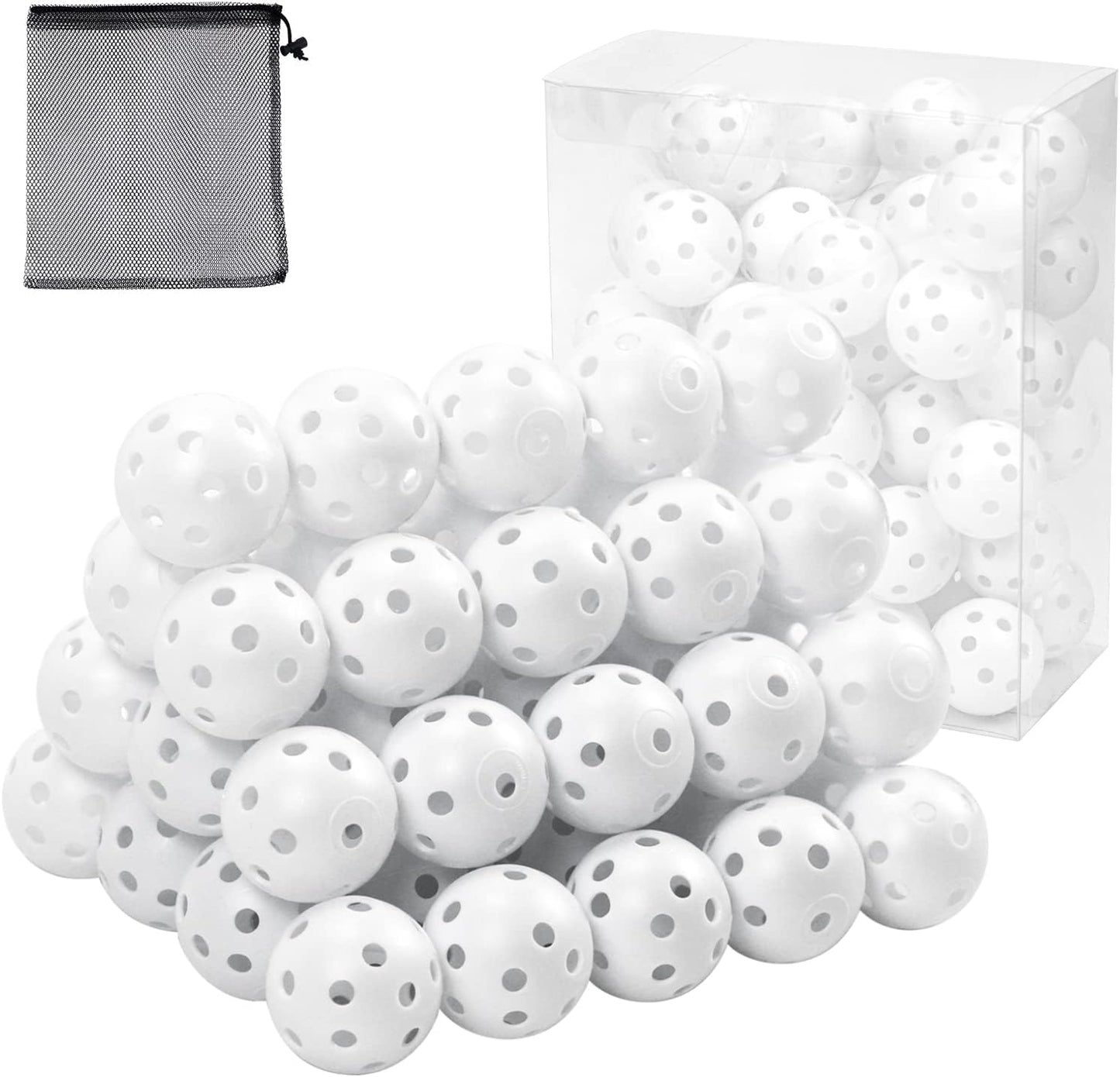 Plastic Golf Balls Practice Limited Flight Golf Training Ball Hollow Swing Practice Indoor Golf Balls with Mesh Drawstring Bag for Backyard Driving Range or Outdoor