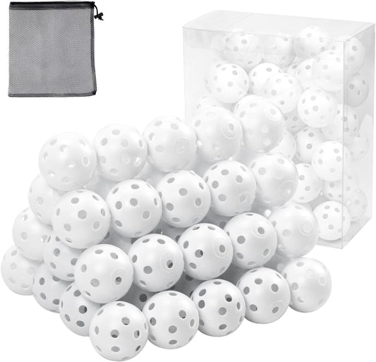 Plastic Golf Balls Practice Limited Flight Golf Training Ball Hollow Swing Practice Indoor Golf Balls with Mesh Drawstring Bag for Backyard Driving Range or Outdoor