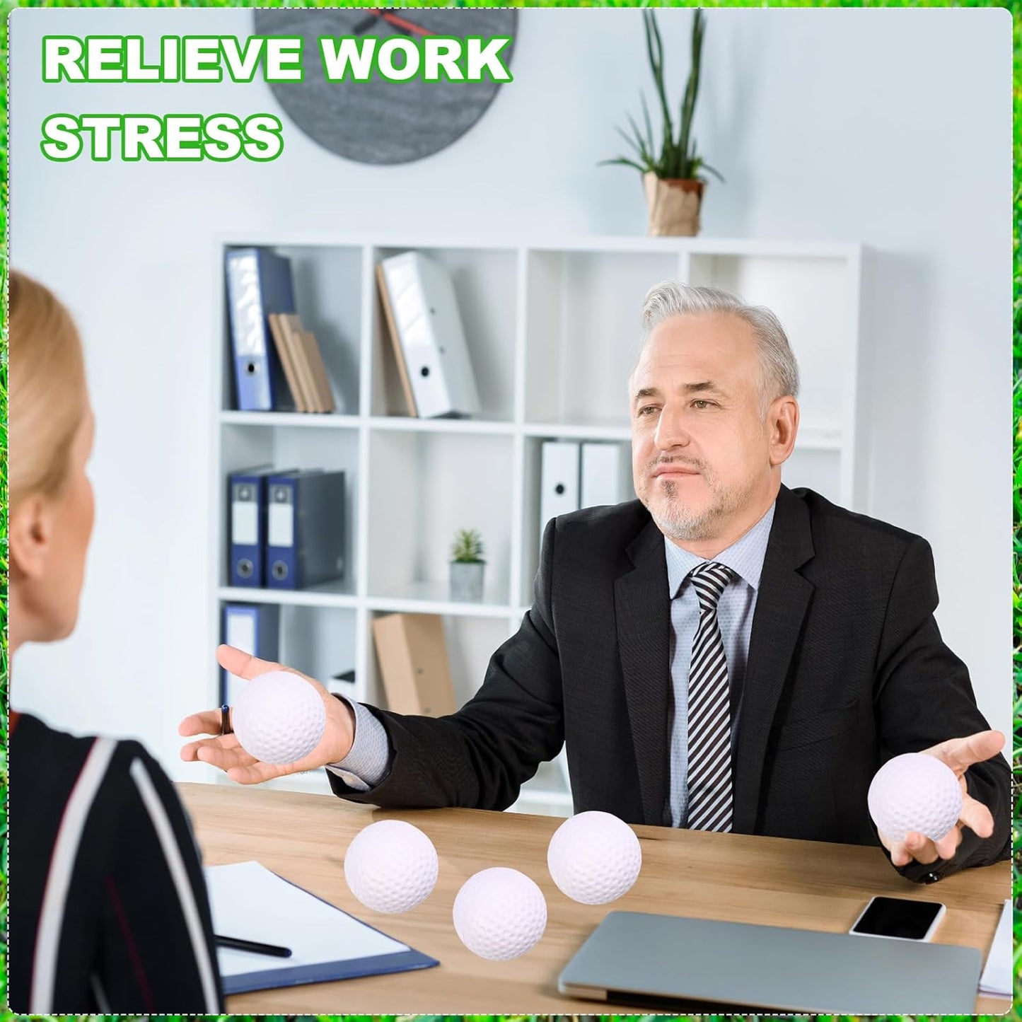 24 Pcs Mini Golf Stress Ball Bulk 2.5 Inch Foam Practice Balls for Stress Relief with 2 Black Mesh Storage Bags Sports Party Favors for Birthday School Carnival Gift