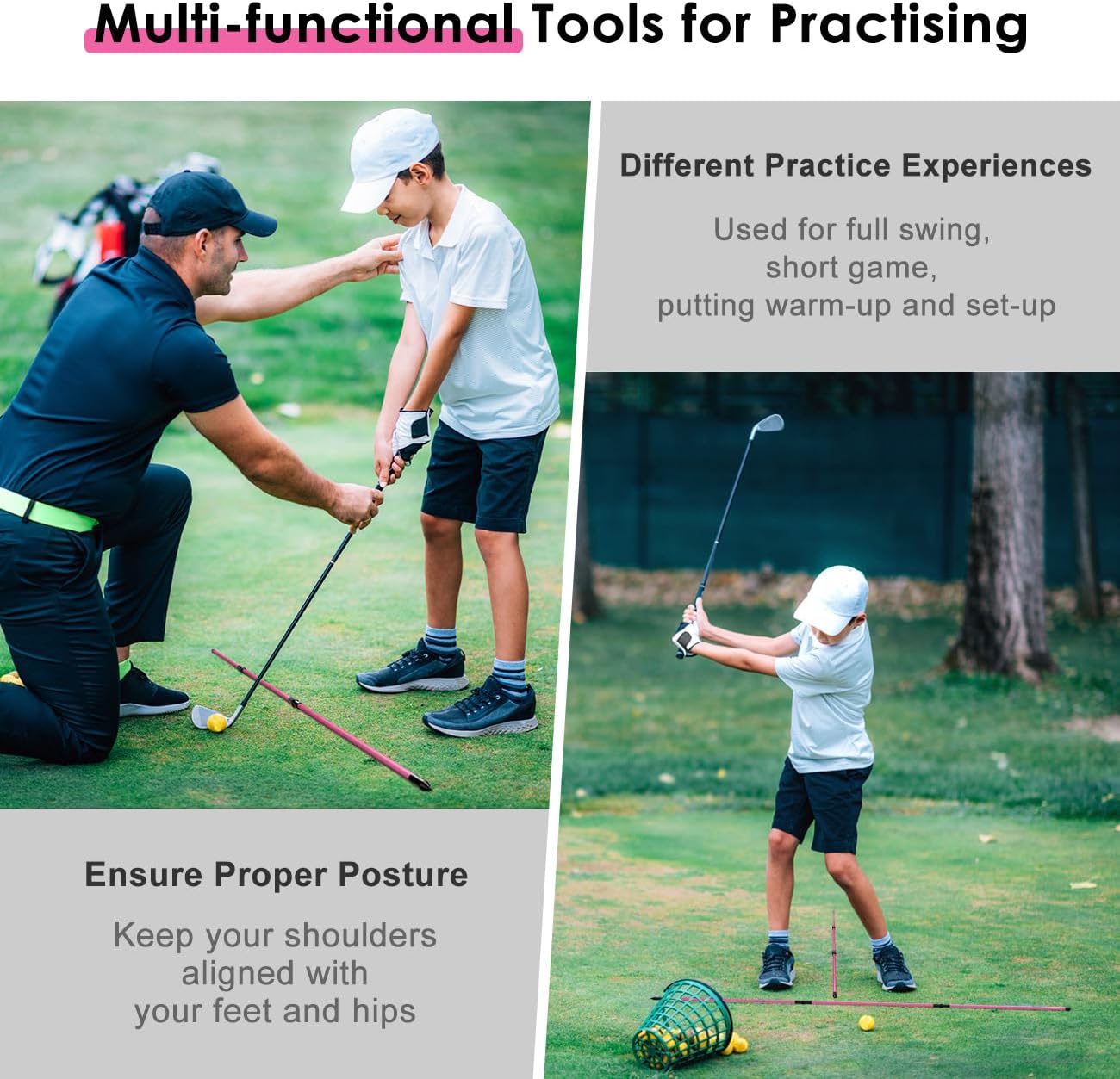 Rhino Valley Golf Alignment Sticks - 48" Collapsible Golf Practice Rods for Aiming, Putting, Full Swing Trainer, Posture Corrector with Clear Tube Case, Golf Training Equipment