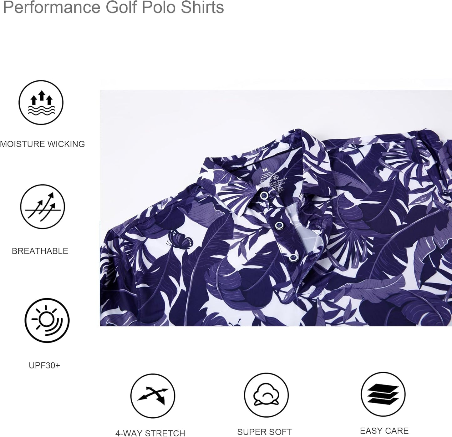 Alex Vando Mens Hawaiian Golf Shirt Moisture Wicking Digital Print Golf Shirts for Men