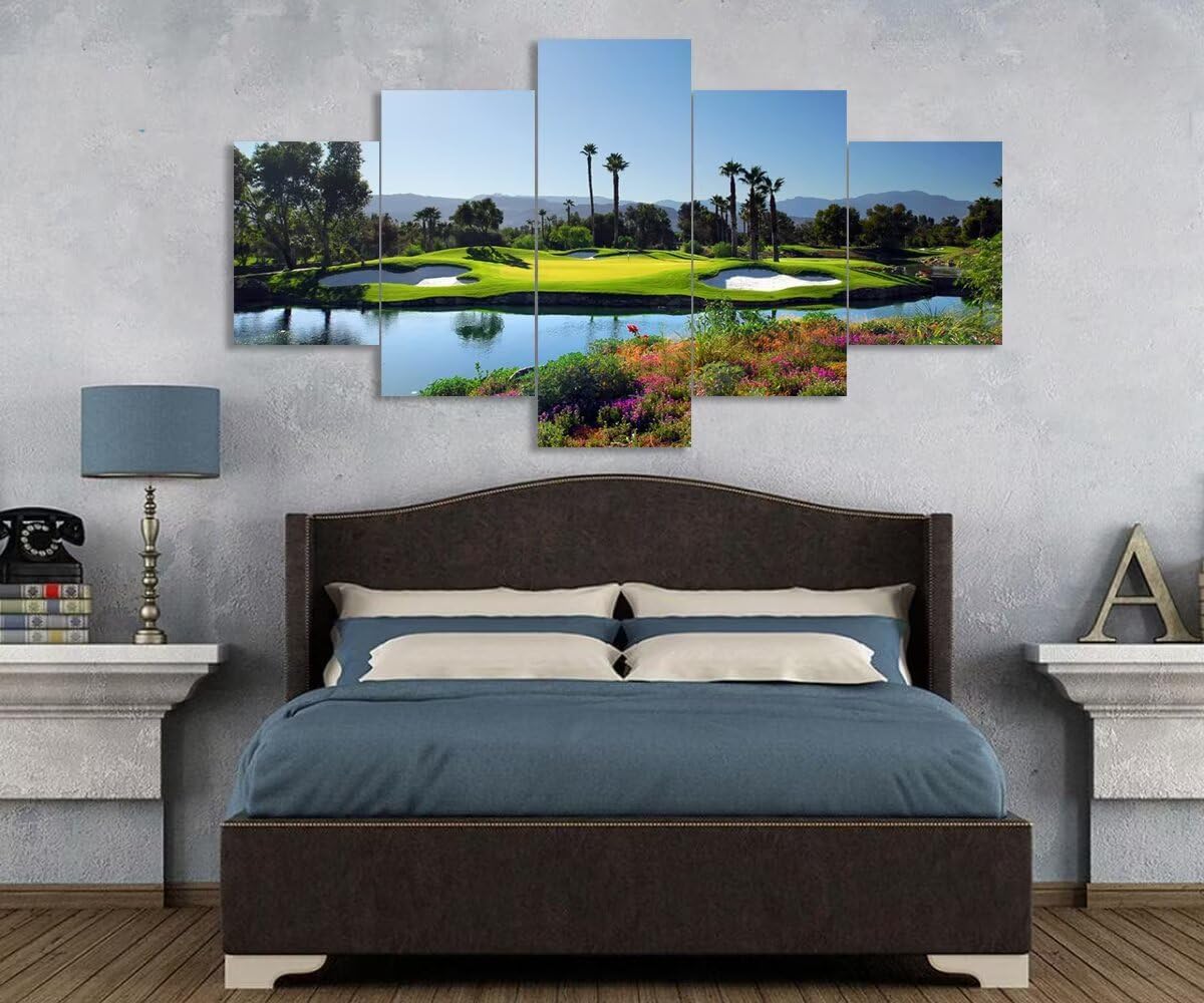 Indian Wells Golf Course Wall Art for Living Room Bedroom Bathroom Home Decorations Golf Course Pictures Posters Canvas Prints Modern Framed Artwork Ready to Hang(60''W x 40''H)