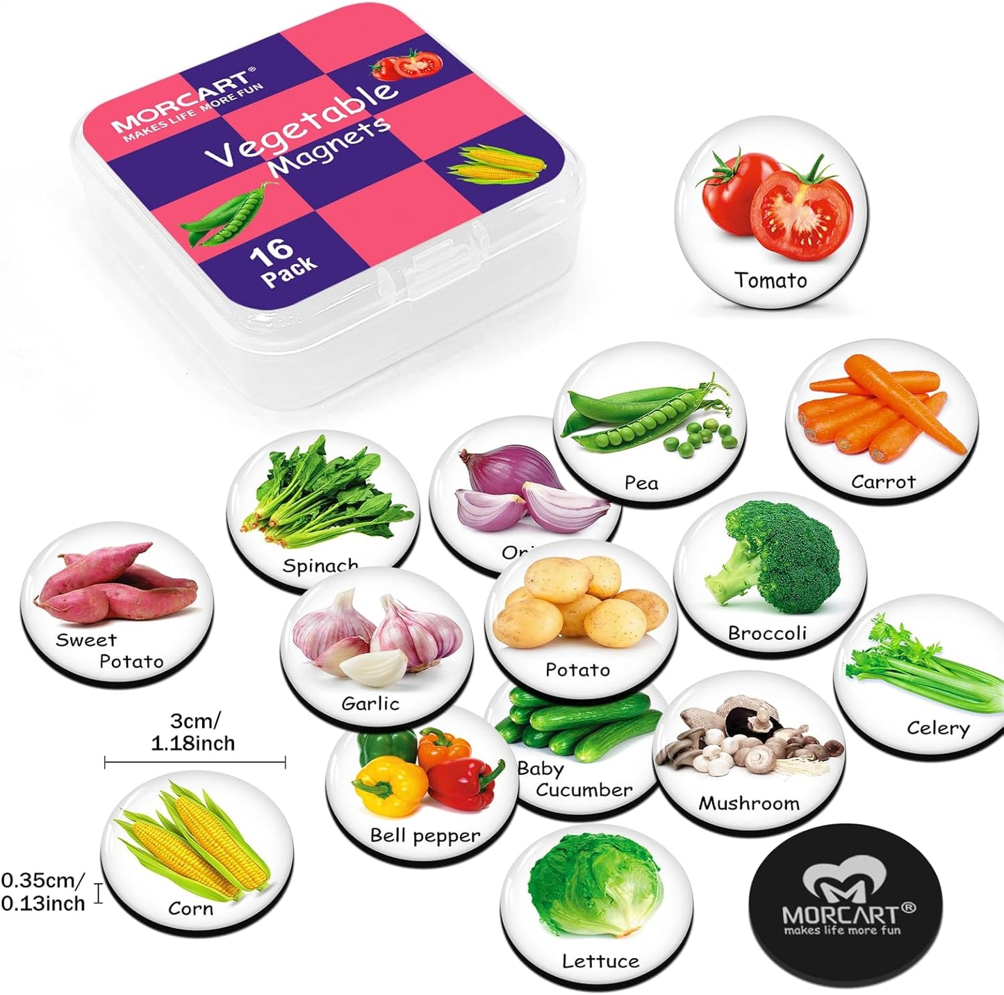 MORCART 16PCS Food Magnets for Fridge, Cute Vegetable Magnets for Refrigerator Locker Whiteboard Decorative Magnetic Board Cabinets Classroom Office Cubicle School