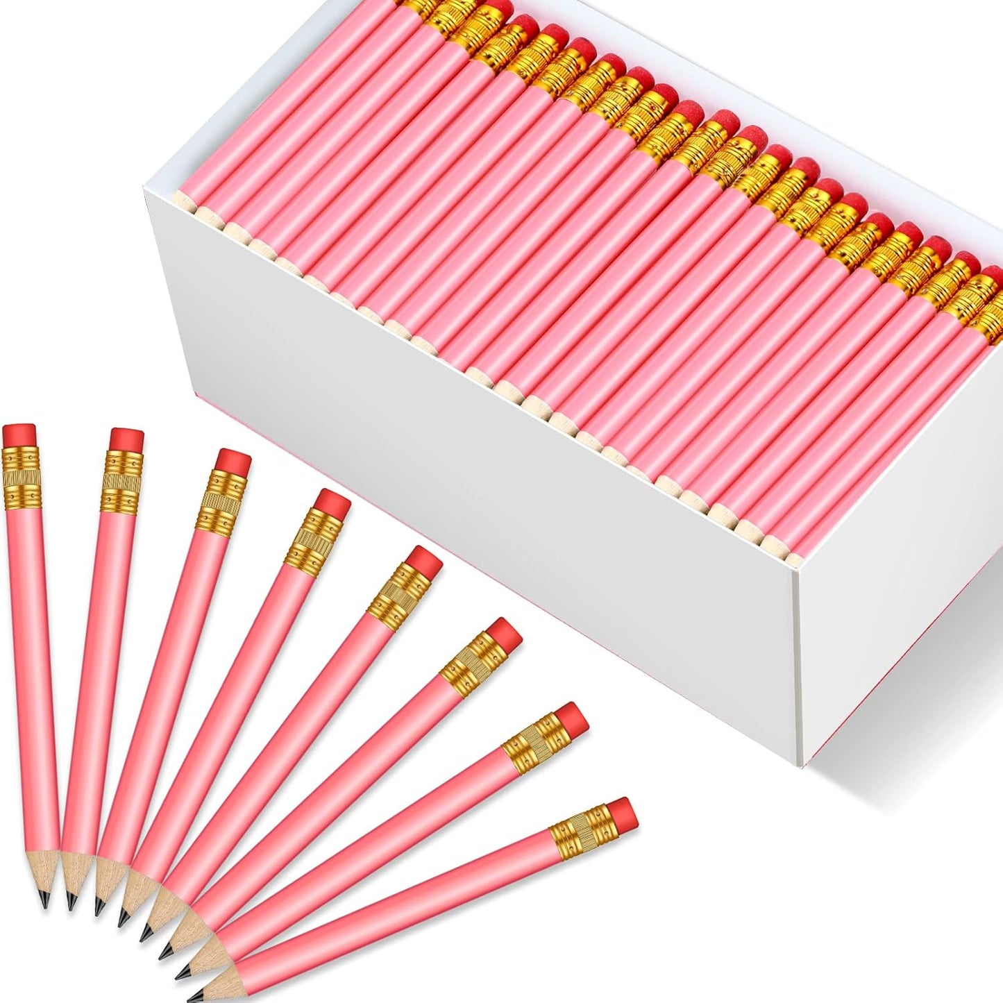 Outus 144 Pcs Mini Golf Pencils Bulk Half Pencils with Eraser #2 HB Pre Sharpened for Party Favors Office Supplies 4 Inch(Pink)