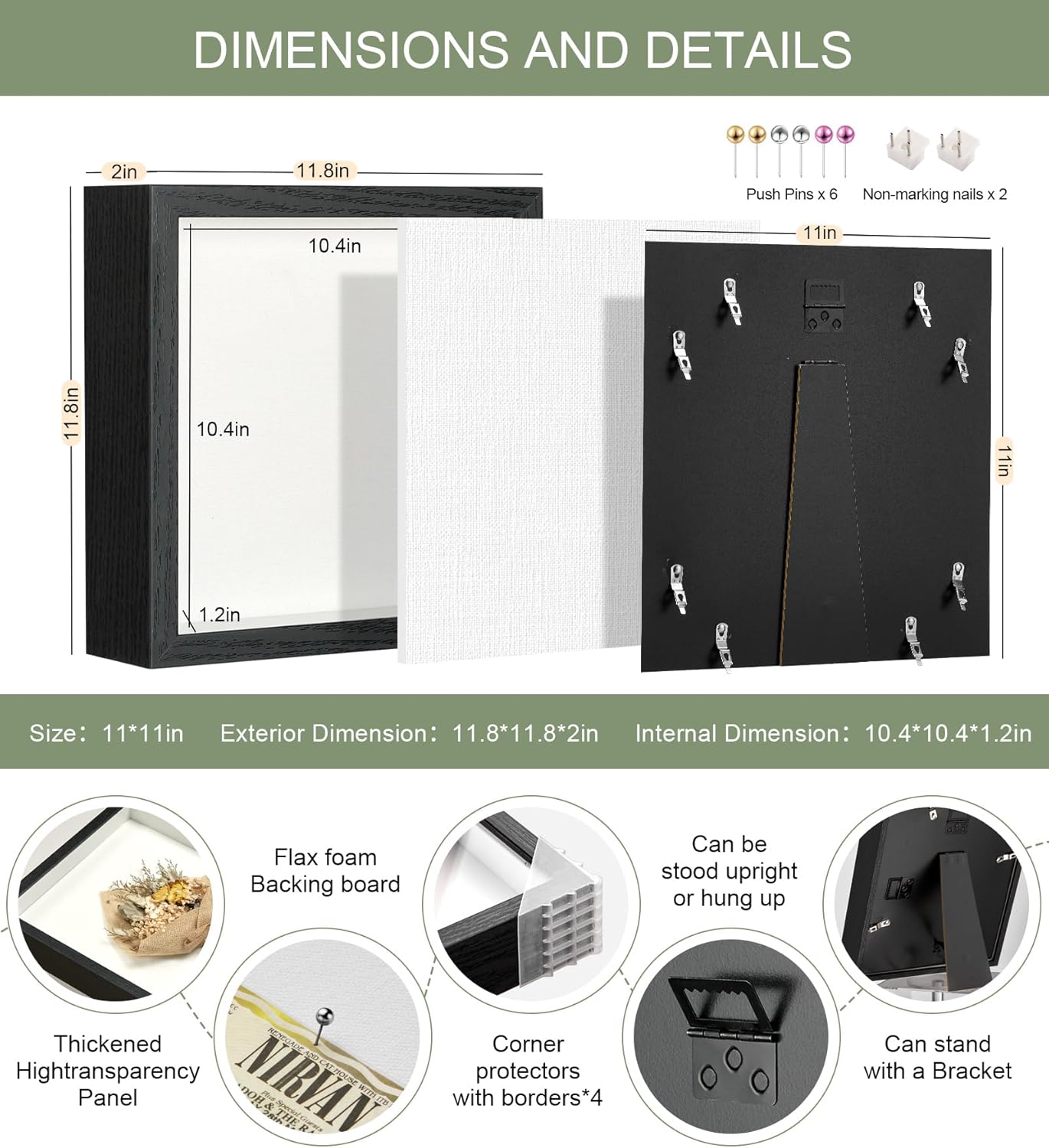 11x11 Shadow Box Display Case Picture Frame with Soft Linen Back, Deep Black Shadow Box 11x11 for Flowers Medal Display Case Jersey pet Graduation Memorabilia Baby Ltems Crafts Photos