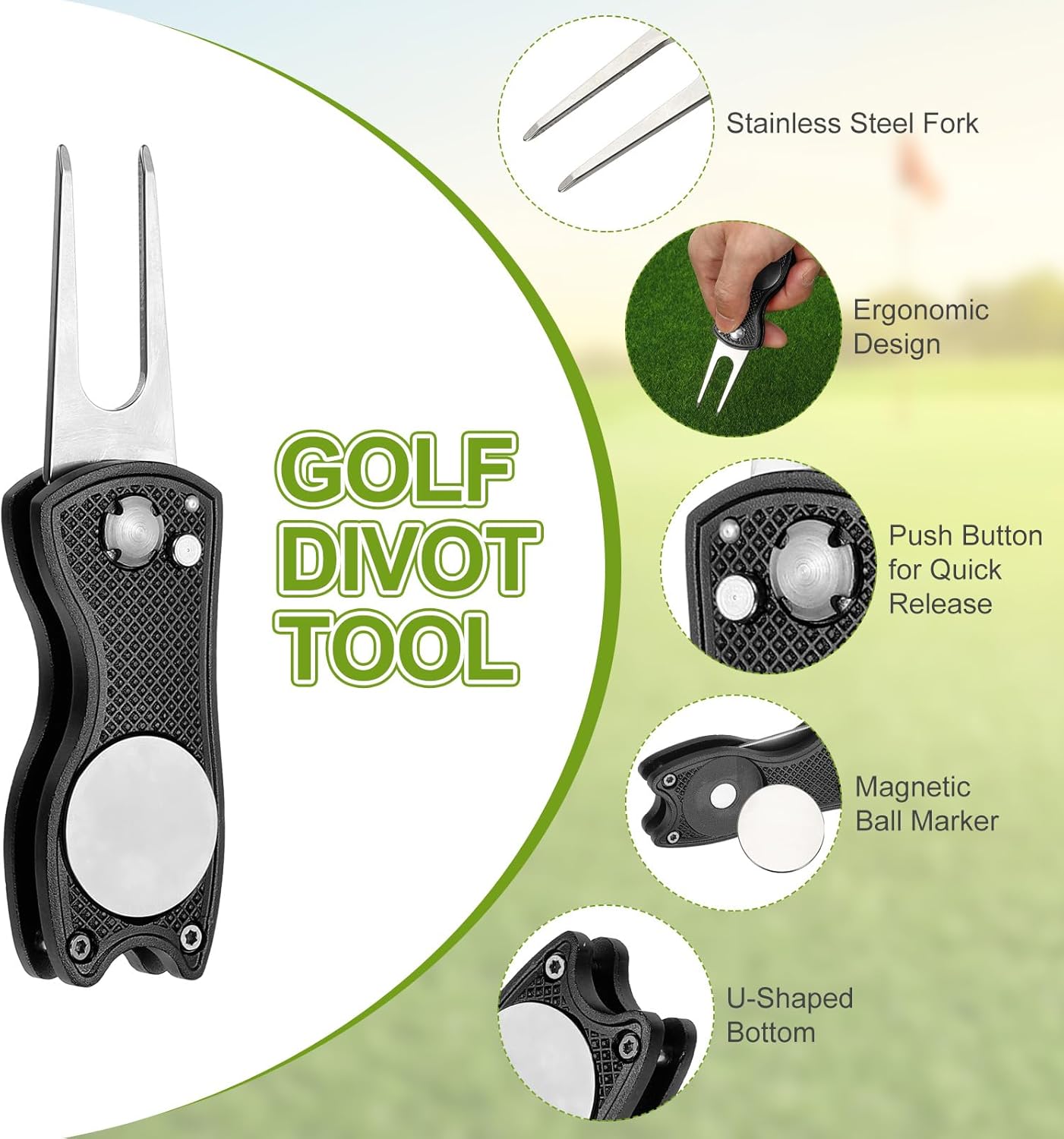 PATIKIL Golf Divot Repair Tool Foldable Metal Golf Green Divot Tool with Magnetic Ball Marker