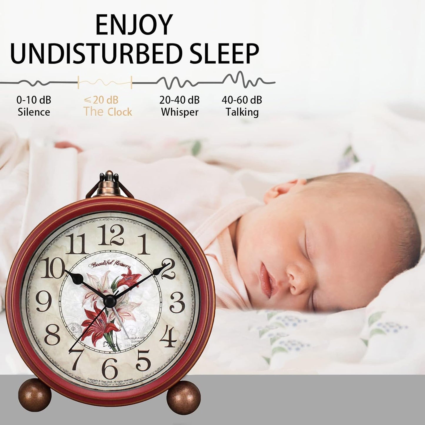 Maxspace Classic Vintage Analog Clock - Silent Non-Ticking, Elegant and Decorative with Distressed Metal Frame for Office, Living Room or Bedroom