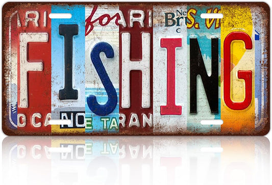 Vintage Sport Metal Tin Sign Fishing License Plate Wall Decor for Home Cafe Bar Pub 12 x 6 Inches