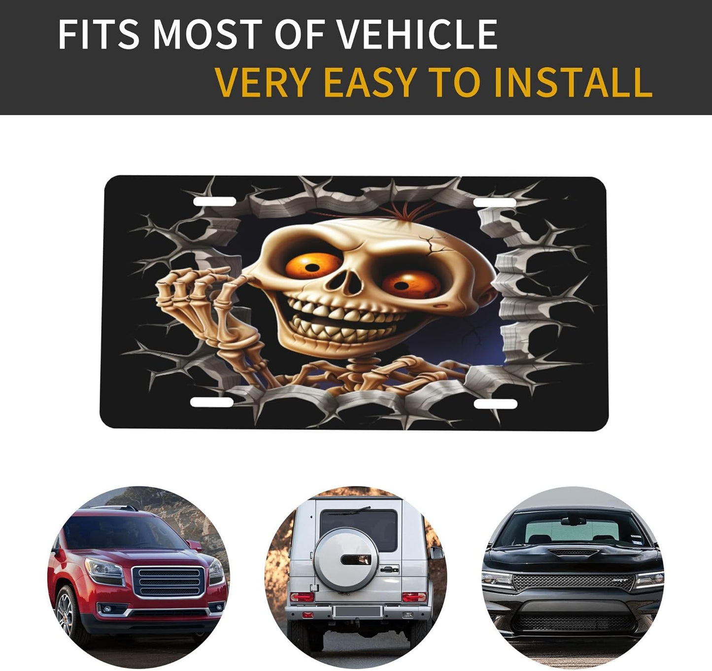 Front License Plate for Car Designs Skull Gothic Cave Stainless License Plate Cover Holder for Men Women Metal Aluminum Decorative Accessory Vanity Tag Standard 6 X 12 inch (4 Holes)