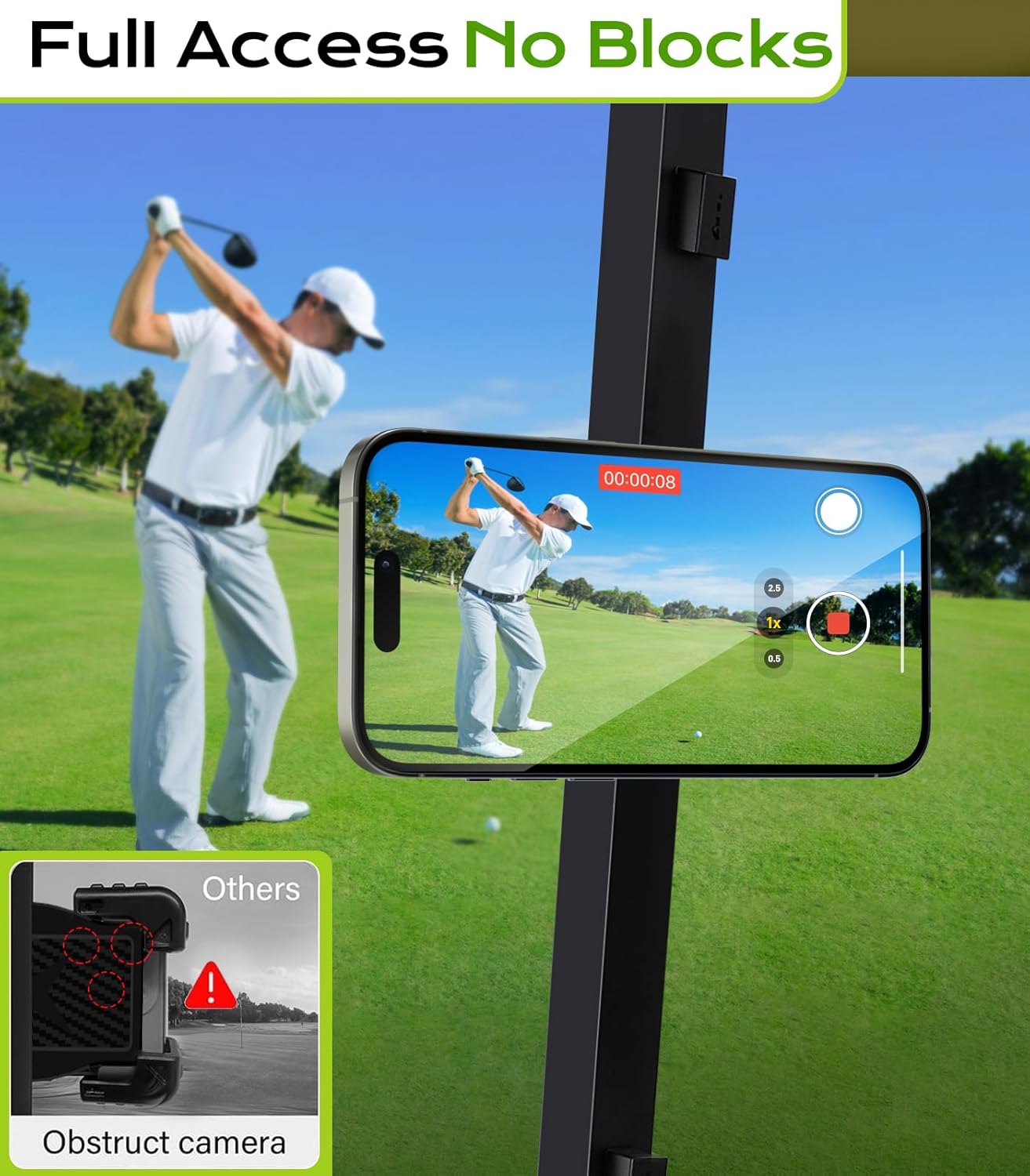 Magnetic Golf Cart Phone Holder Compatible with MagSafe iPhone 17 Pro Max Plus 16 15 14 13 12 Fits EZGO, Yamaha, Club Car, Icon, Golf Cart Accessories Essentials Gift for Friend Men Women Black