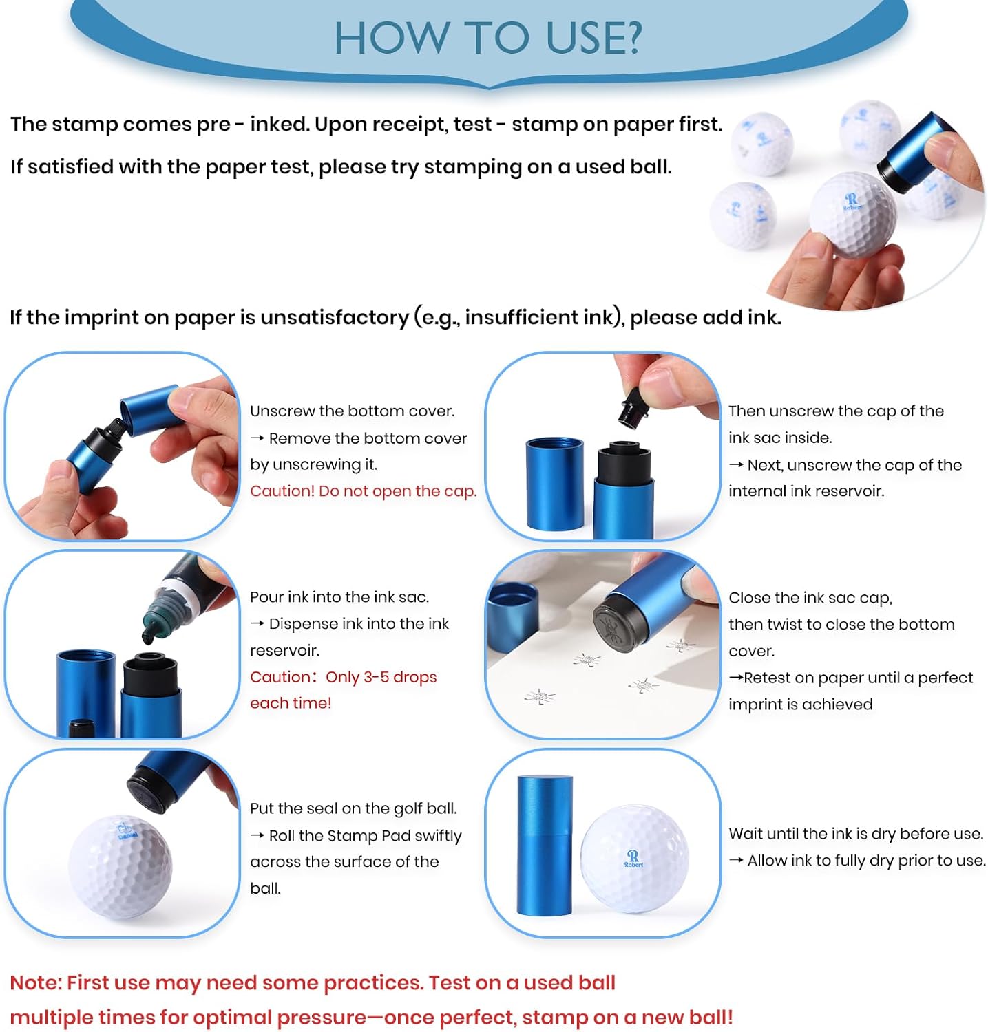 Custom Golf Ball Stamp Marker – Personalized Monogram Golf Ball Marker with Ink, Golfer Gift for Men, Dad, Golf Ball Marking Tool, Golf Lover Accessories