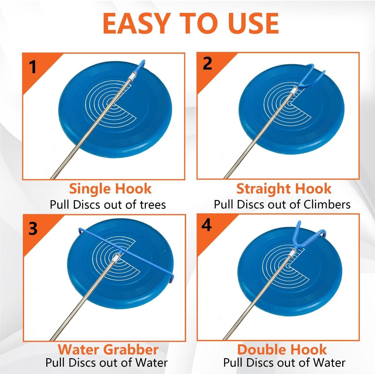 DF 4 in 1 Extendable Disc Golf Retriever 16 ft - Telescopic Disc Golf Retriever - Disc Retriever with Durable Stainless Steel Frame Hooks & Carry Bag - Disc Golf Retriever Pole for Tree Bushes & Water