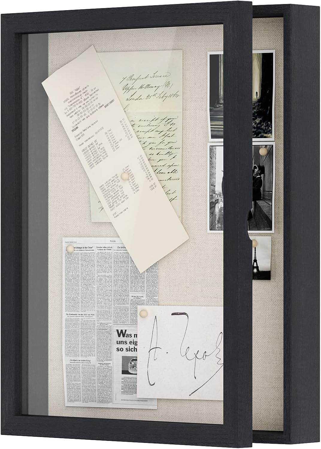 Love-KANKEI Shadow Box Frame 13x16.5 inch, Large Shadow Box Display Case with Linen Back Memorabilia Awards Medals Photos Memory Box Gift Black