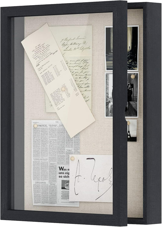 Love-KANKEI Shadow Box Frame 13x16.5 inch, Large Shadow Box Display Case with Linen Back Memorabilia Awards Medals Photos Memory Box Gift Black