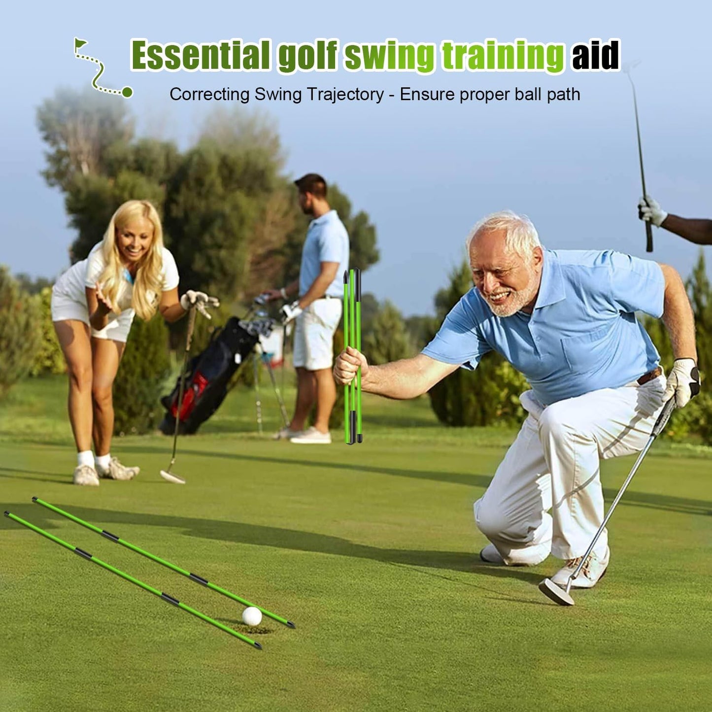 Golf Alignment Sticks 2 Pack, 48″Collapsible Practice Rods for Aiming/Putting, Golf Training Aid for Swing Trainer with Clear Tube Case, Foldable Training Rods with 10 Golf Tees