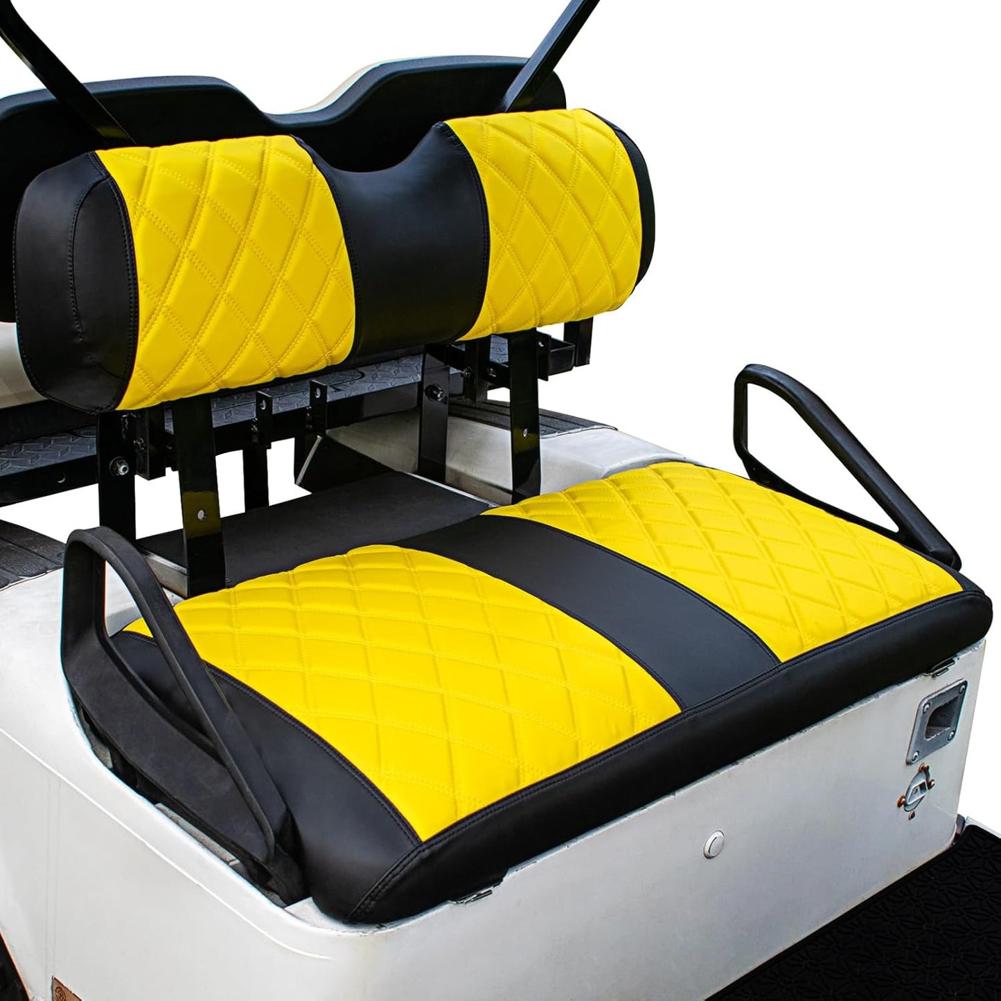 NOKINS Golf Cart Diamond Seat Covers Kit, Fit for EZGO TXT 1994-2013/EZGO RXV OEM Standard Front Seat Cushion, Golf Cart Vinyl Seat Cover, No Nails Required (Yellow and Black)