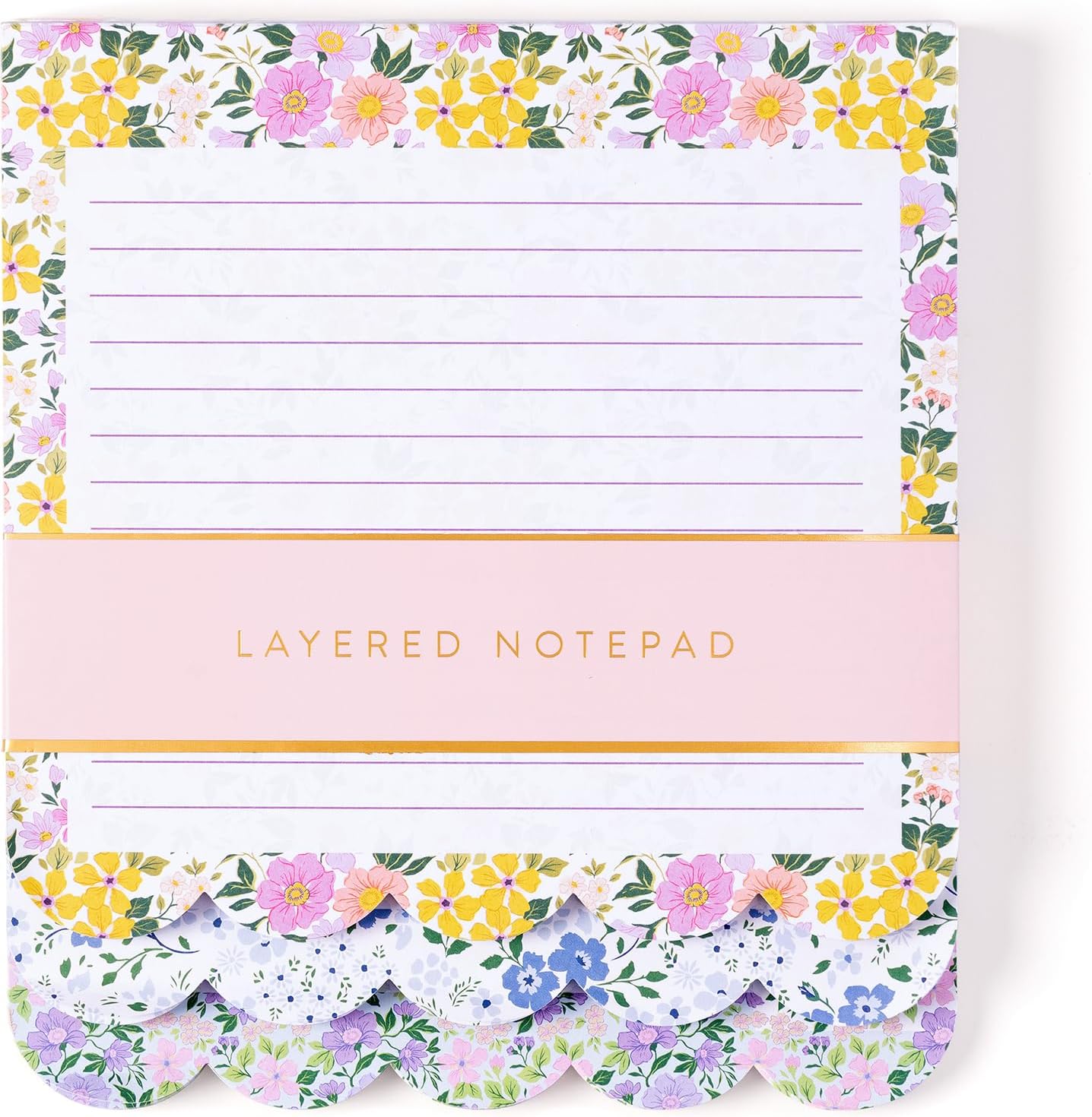 Eccolo Scalloped Edge 3-in-1 Layered Notepad – Vibrant Floral Design with Coordinating Patterns, 120 Lined Tear-Off Sheets, Glue-Bound with Sturdy Backboard, 6.5 x 7.5 Inches