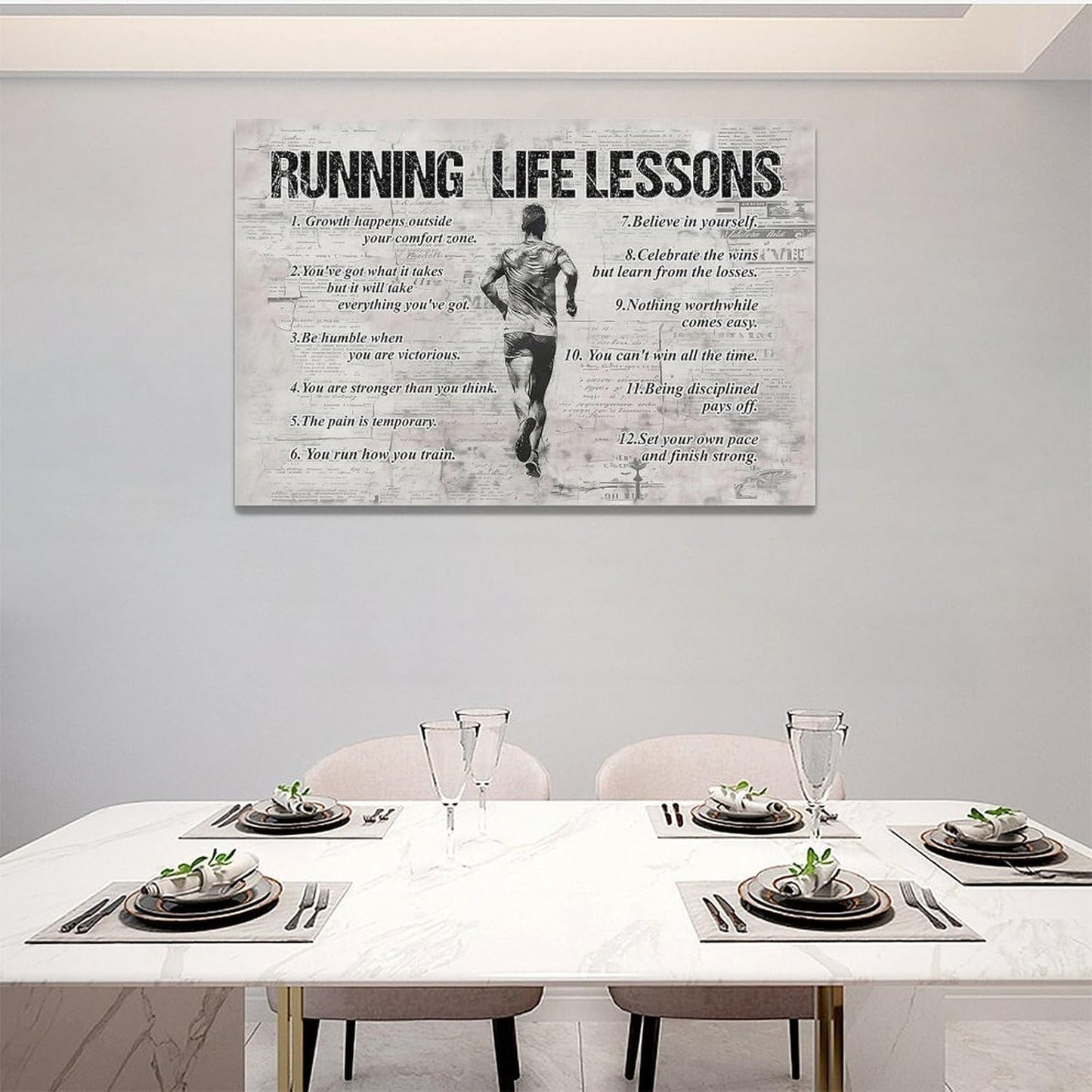 Running Life Lessons Wall Art Running Sports Wall Decor Running Sign Retro Poster Boy Men Motivational Decorations Canvas Print Painting Artwork for Bedroom Bathroom Living Room Gym 24"x16"
