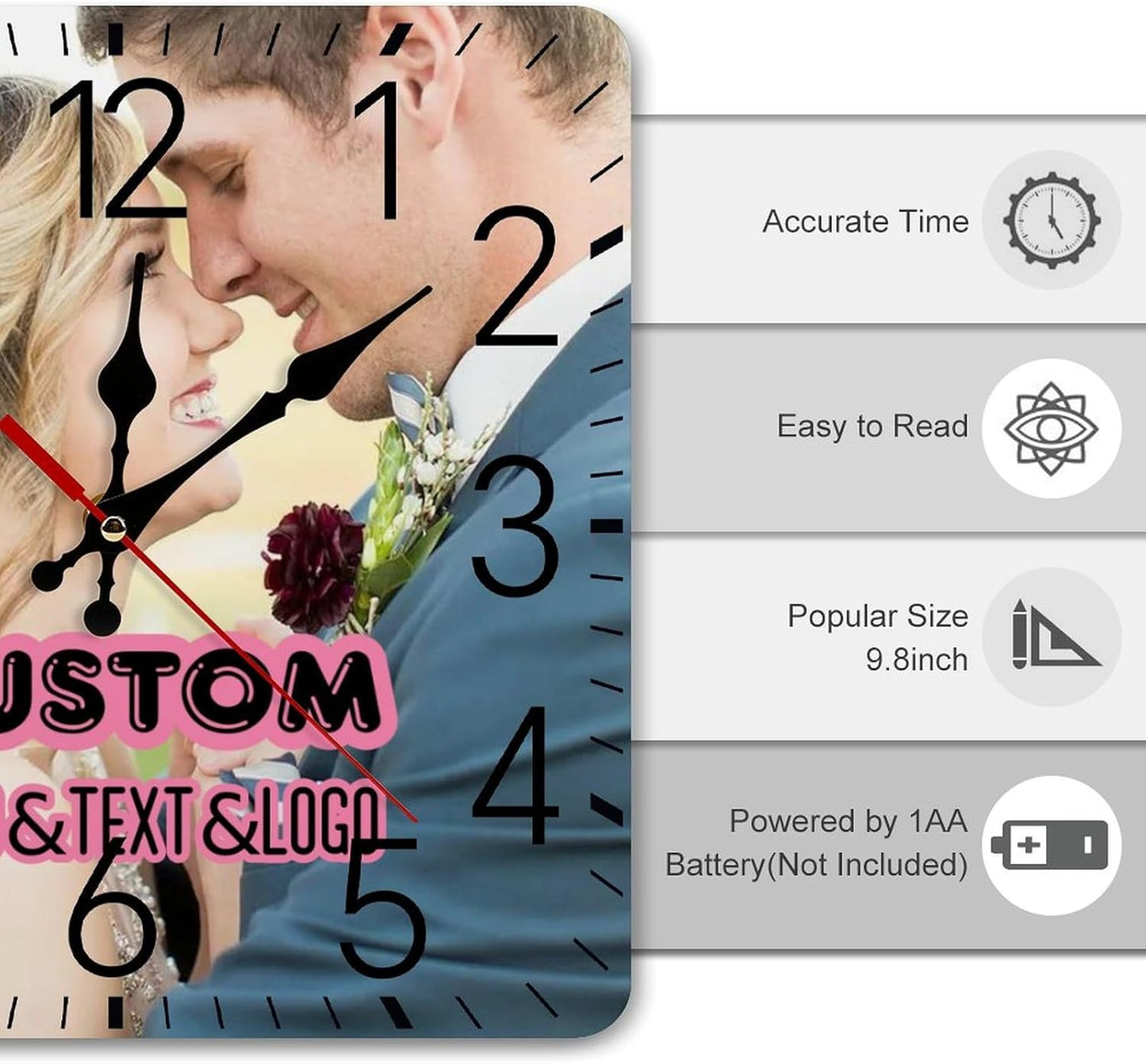 Custom Woodiness Wall Clocks,Personalized add Your Photo/Text,Customizable Silent Square Decoration for Kitchen Bathroom 10inch style6