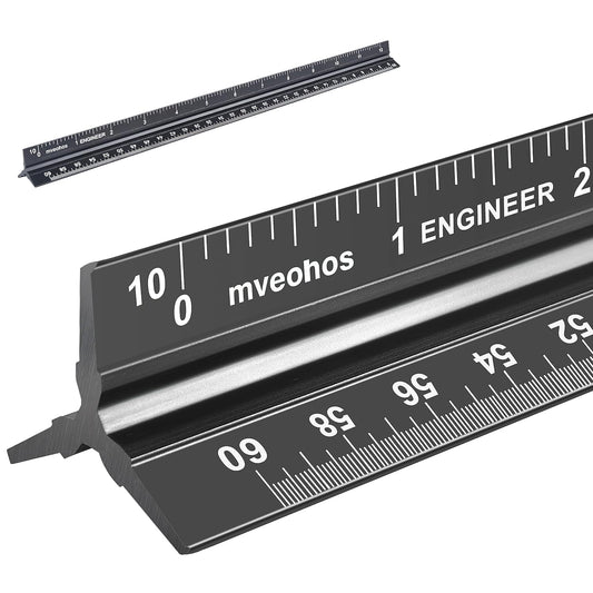 Engineer Scale Ruler, Imperial Measurements 12'', Laser-Etched Aluminum Architect Triangular Ruler Black for Architects, Students, Draftsman, and Engineers