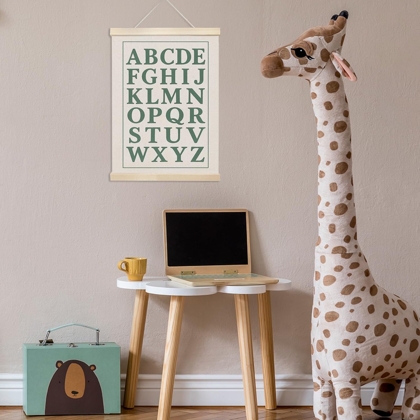 Xmsaitar Vintage Classroom Alphabet Poster Hanger Frame Wall Decor, Sage Green ABC Prints for Wall Hanging Decor Art, Nursery Educational Banner for Kids Toddler Room Dorm Playroom Preschool 12x16in