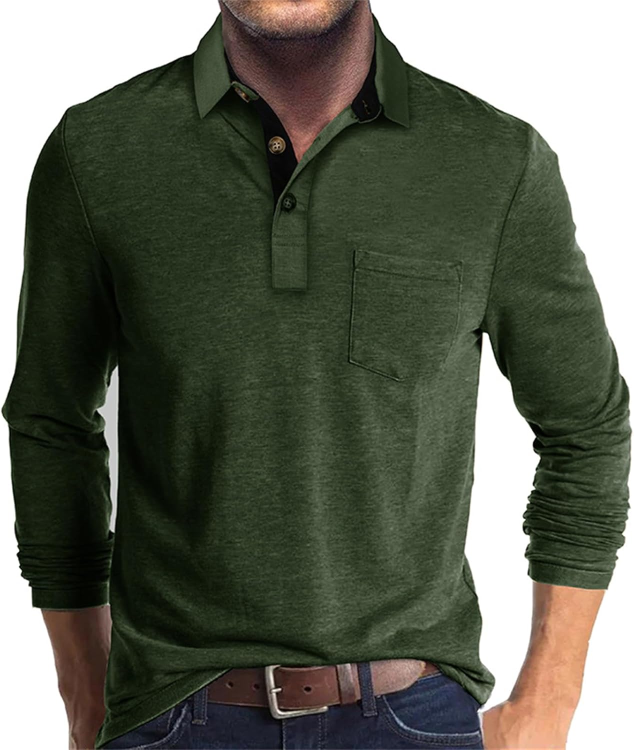 Mens Long Sleeve Polo Shirts Casual Moisture Wicking Golf Polo Shirts with Pocket