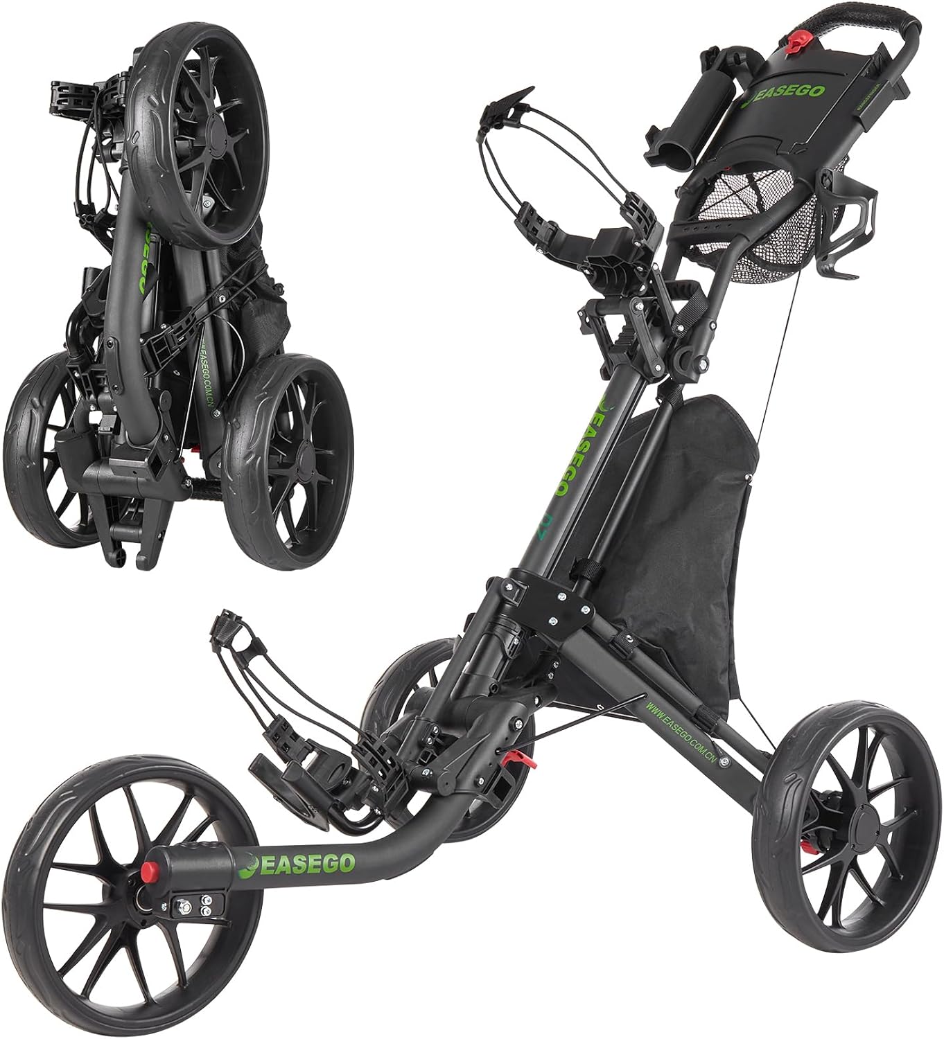Golf Push Cart 3 Wheel : Golf Bag Cart Foldable with Phone Holder/Cup/Umbrella Holder Compact Golf Pull Carts Quick Fold Golf Caddy Push Carts with Large Wheelbase for Different Terrain