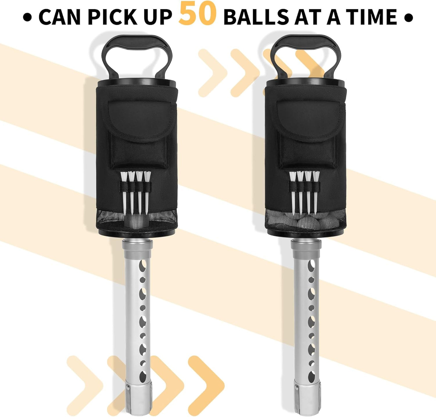 AKOZLIN Golf Ball Retriever Portable Shag Bag Golf Ball Pick Up Collector with Detachable Aluminum Tube Tee Holder, Pocket Shagger Storage