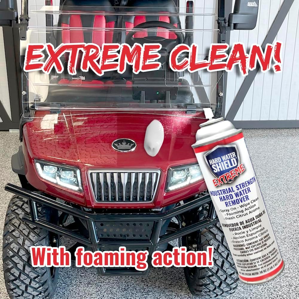 Club Clean Cart Shine, Golf Cart Body Windshield Cleaner Plus Polisher - Hard Water Shield, Removes Hard Water Stains - Battery Acid Shield, Grease Spray, Lubricates & Rust Proofs - Trim & Tire Shield
