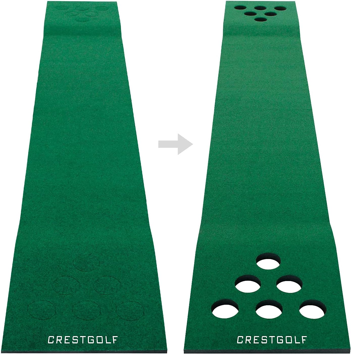 Crestgolf Mat Game Set Green Mat, Putting with 2 Adjustable Putters, 6 Golf Balls,12 Golf Hole Covers for Indoor&Outdoor Short Game Office Party Backyard Use