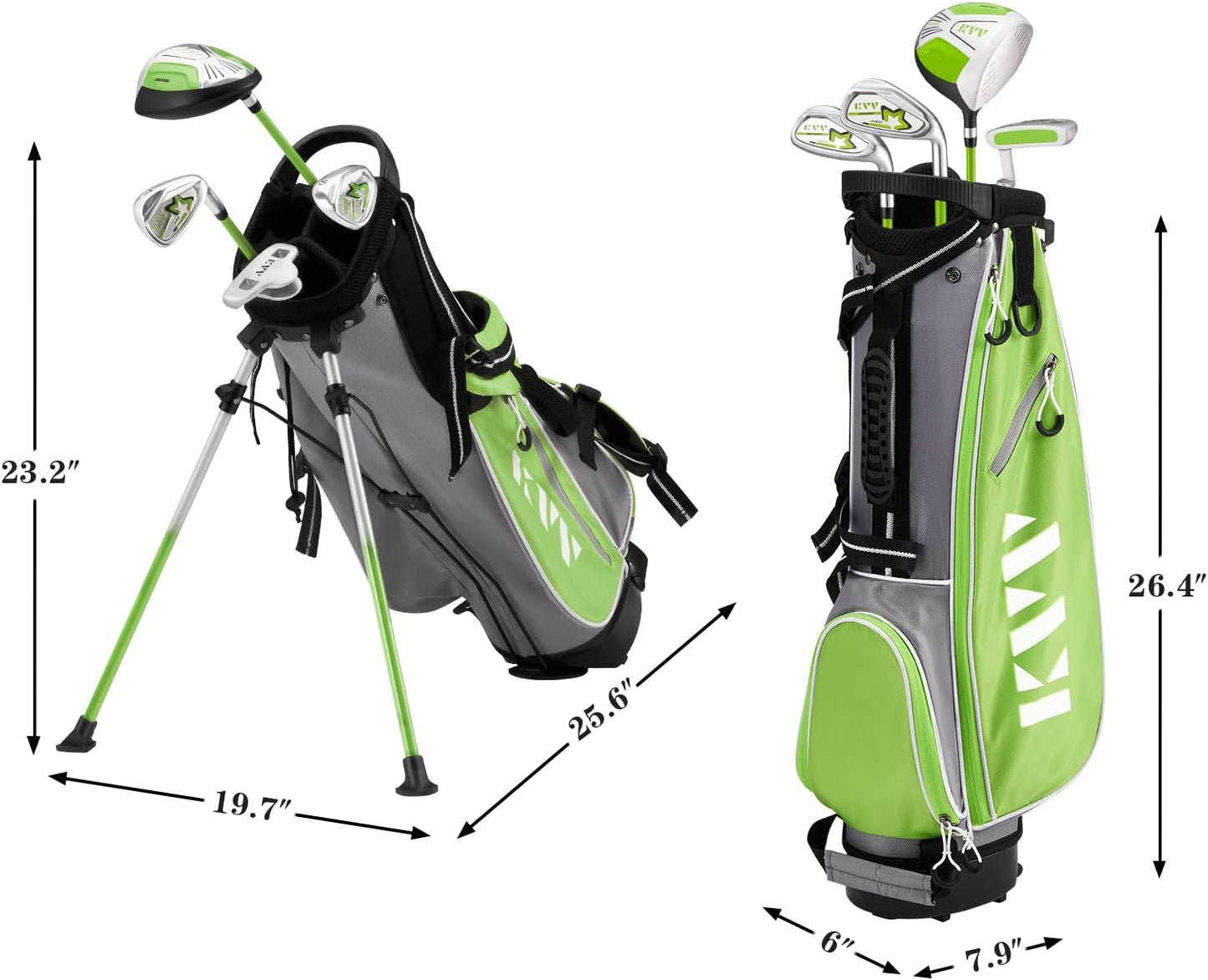 KVV Junior Complete Golf Club Set for Kids/Children Right Hand, Includes Oversize Driver, Irons, Putter, Head Cover, Portable Golf Stand Bag