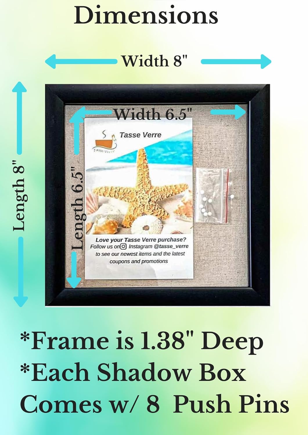 Tasse Verre 8x8 Black Display Shadow Box (2-Pack) Frame w/Linen Background and 16 Stick Pins - Ready to Hang Shadowbox Picture Frame - Box Display Baby Memorabilia Wedding