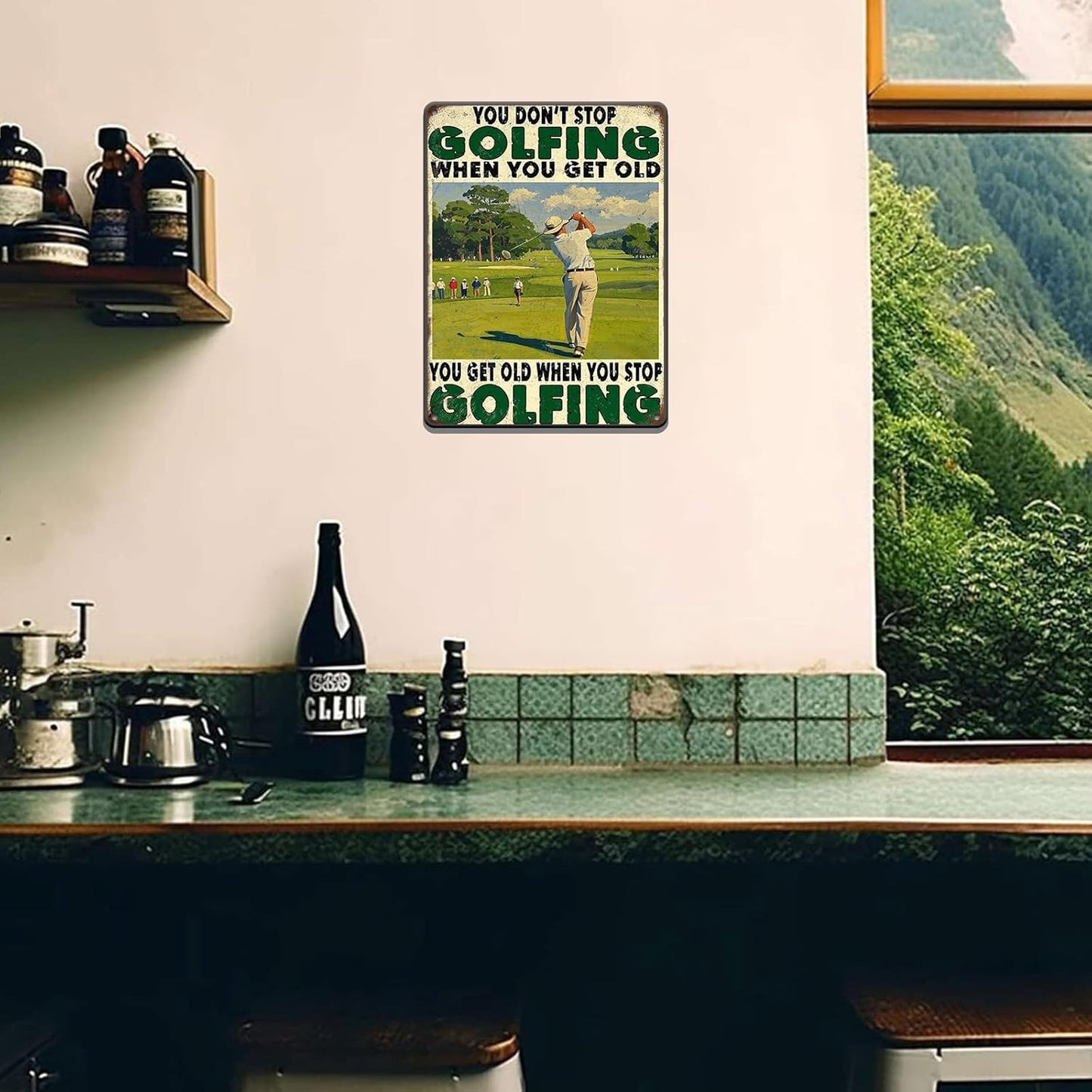 Funny Golf Tin Sign 12x16 Inch Golfing Metal Tin Sign You Get Old When You Stop Golfing Sign Home Kitchen Garden Restaurant Man Cave Wall Decor