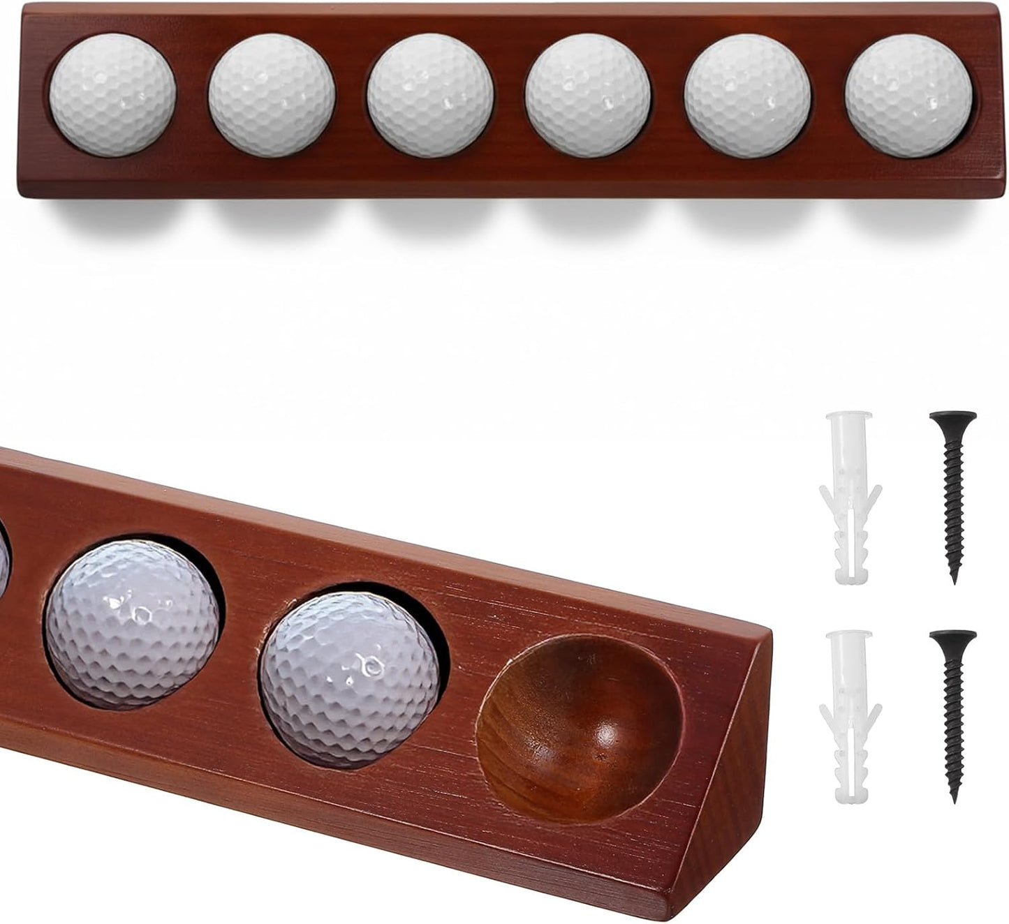 2 Pack Wooden Golf Ball Display Case 6 Standard Size Wall Mount Golf Ball Stand Holder Display for Collector Sport Memorabilia Accessories Gift