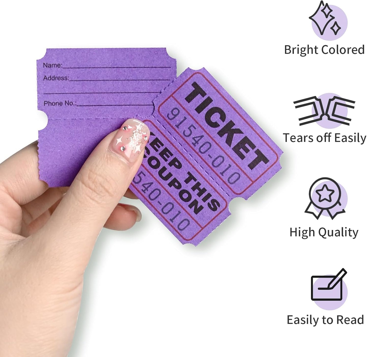 L LIKED Raffle Tickets Double Rolls 1000 Per Roll 50/50 Raffle Tickets for Events,Carnivals, Entry, Class Reward, Prizes(Purple)